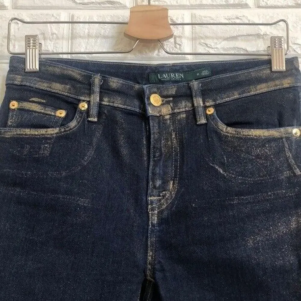 Ralph Lauren frayed hem gold‎ Dust mid rise skinny jeans Women’s Size 2
